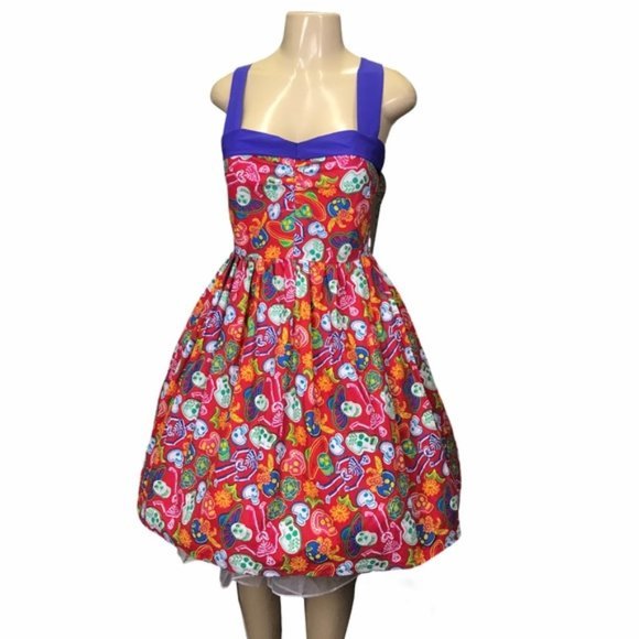 1950’s Style dia los muertos Skull Dress - Picture 1 of 8